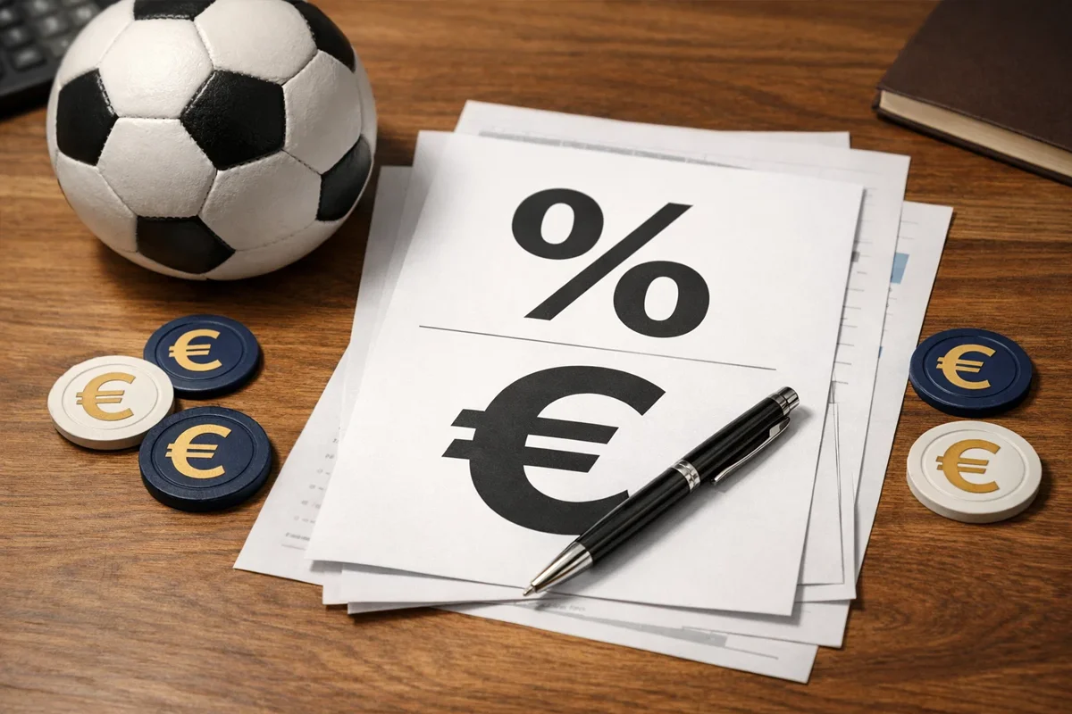 Documento con offerte bonus e simbolo euro accanto a pallone da calcio