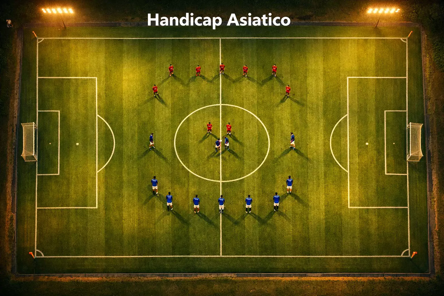 Campo di calcio visto dall'alto con linee e numeri che indicano l'handicap