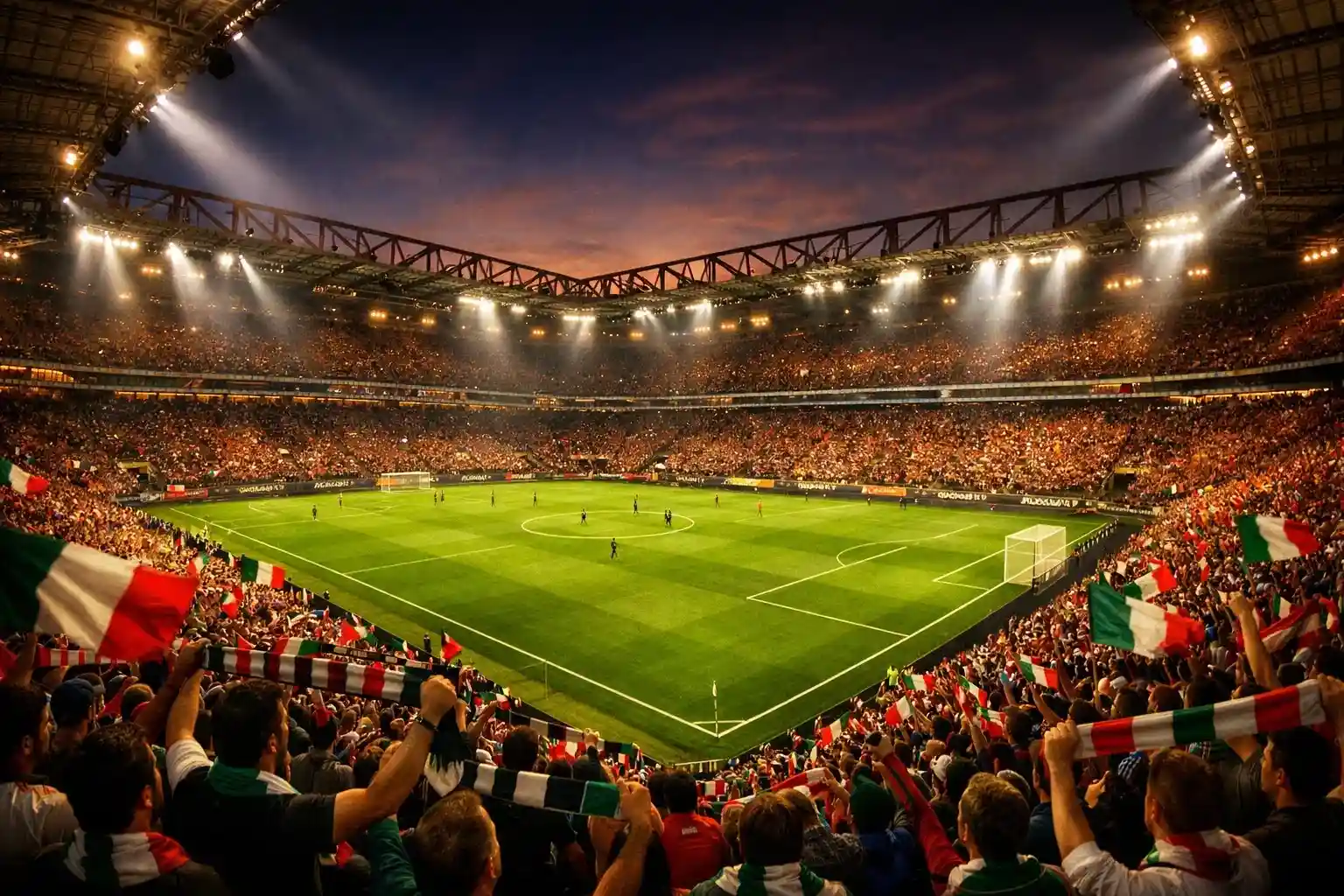 Stadio di calcio italiano con tifosi che guardano la partita