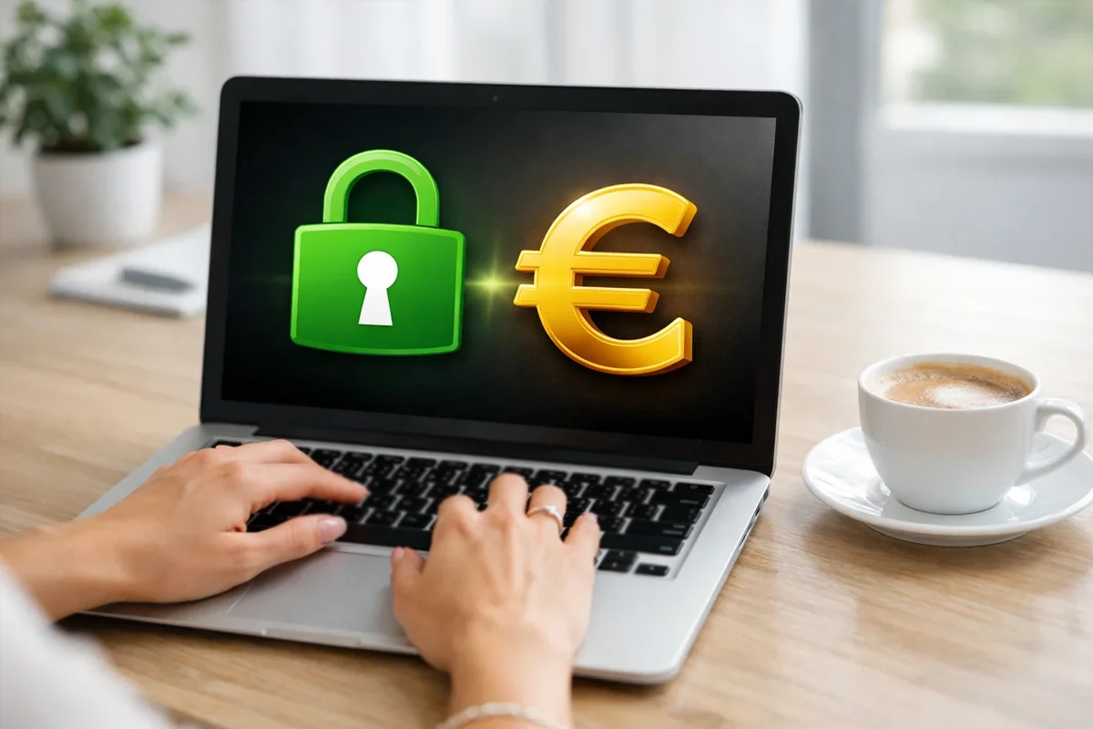 Transazione di pagamento online sicura con simbolo euro