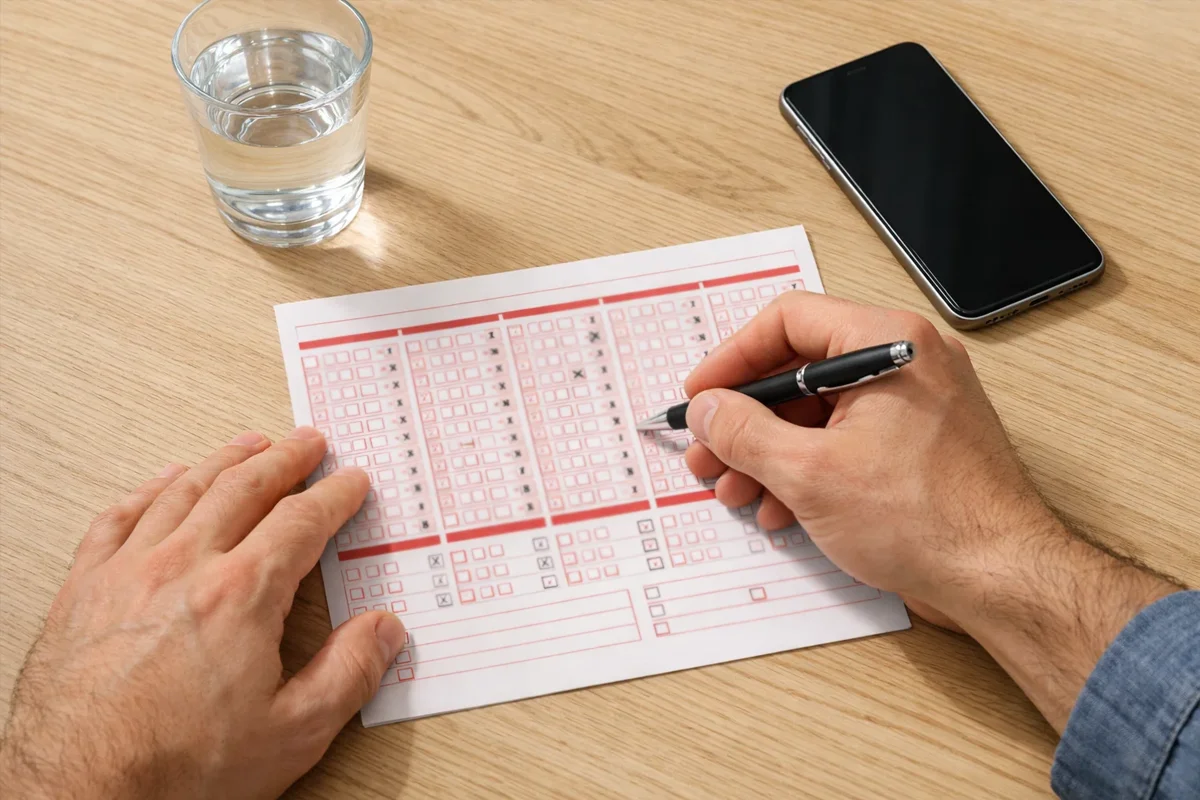 Persona che compila una schedina di scommesse sportive