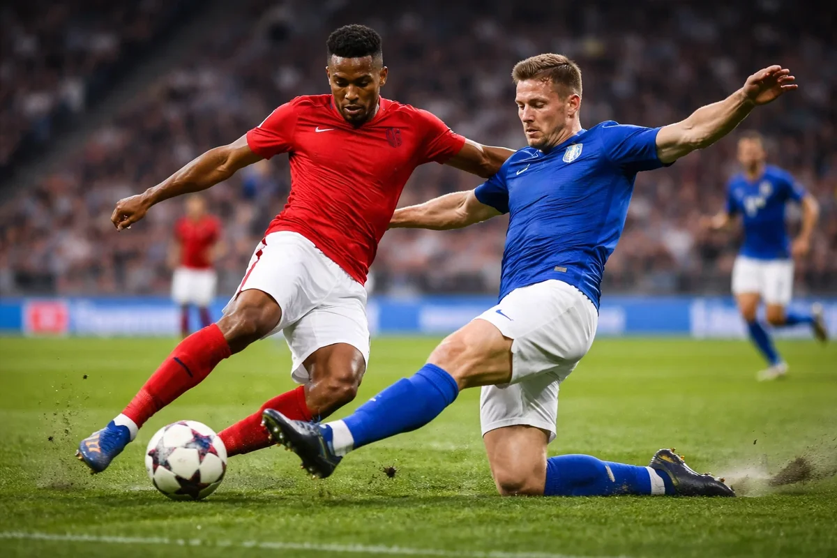 Azione di gioco durante partita di calcio