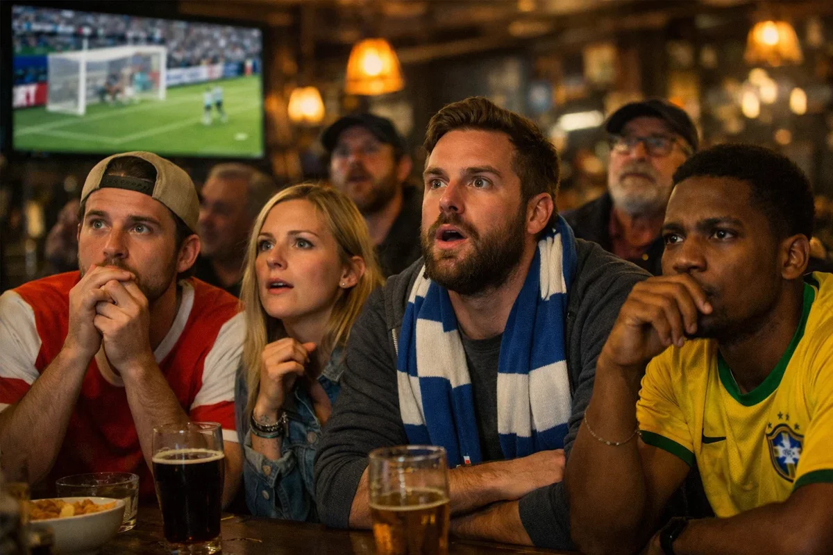 Tifosi concentrati che guardano partita importante