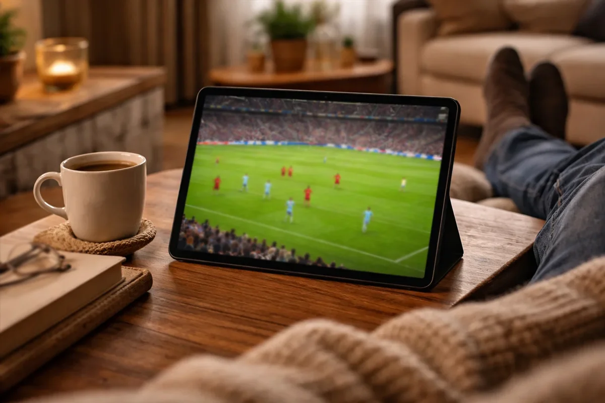 Streaming di partita di calcio su dispositivo mobile