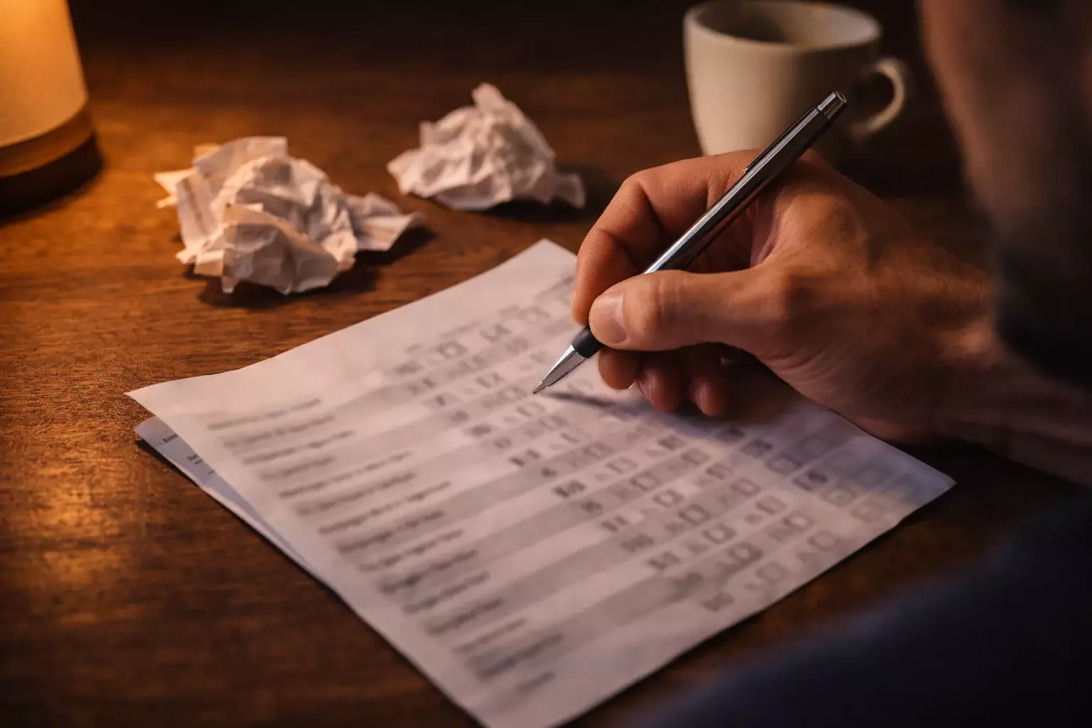 Mano che compila una schedina di scommesse calcio con una penna