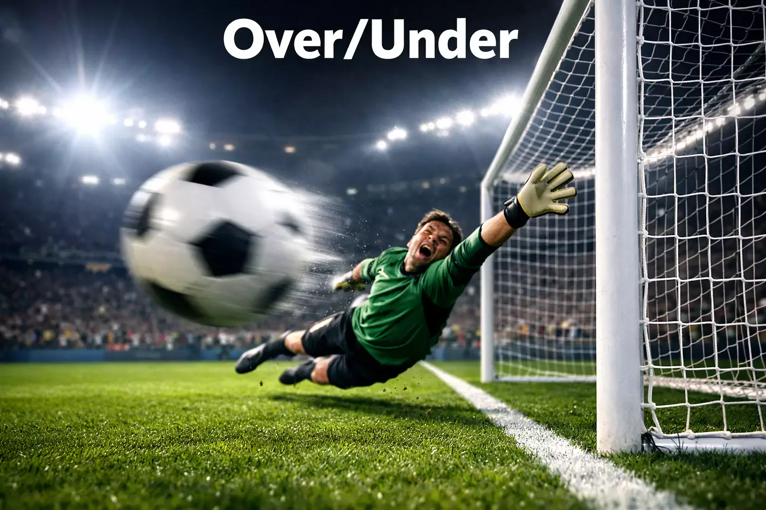 Rete da calcio vista da dietro con il pallone che entra durante un gol