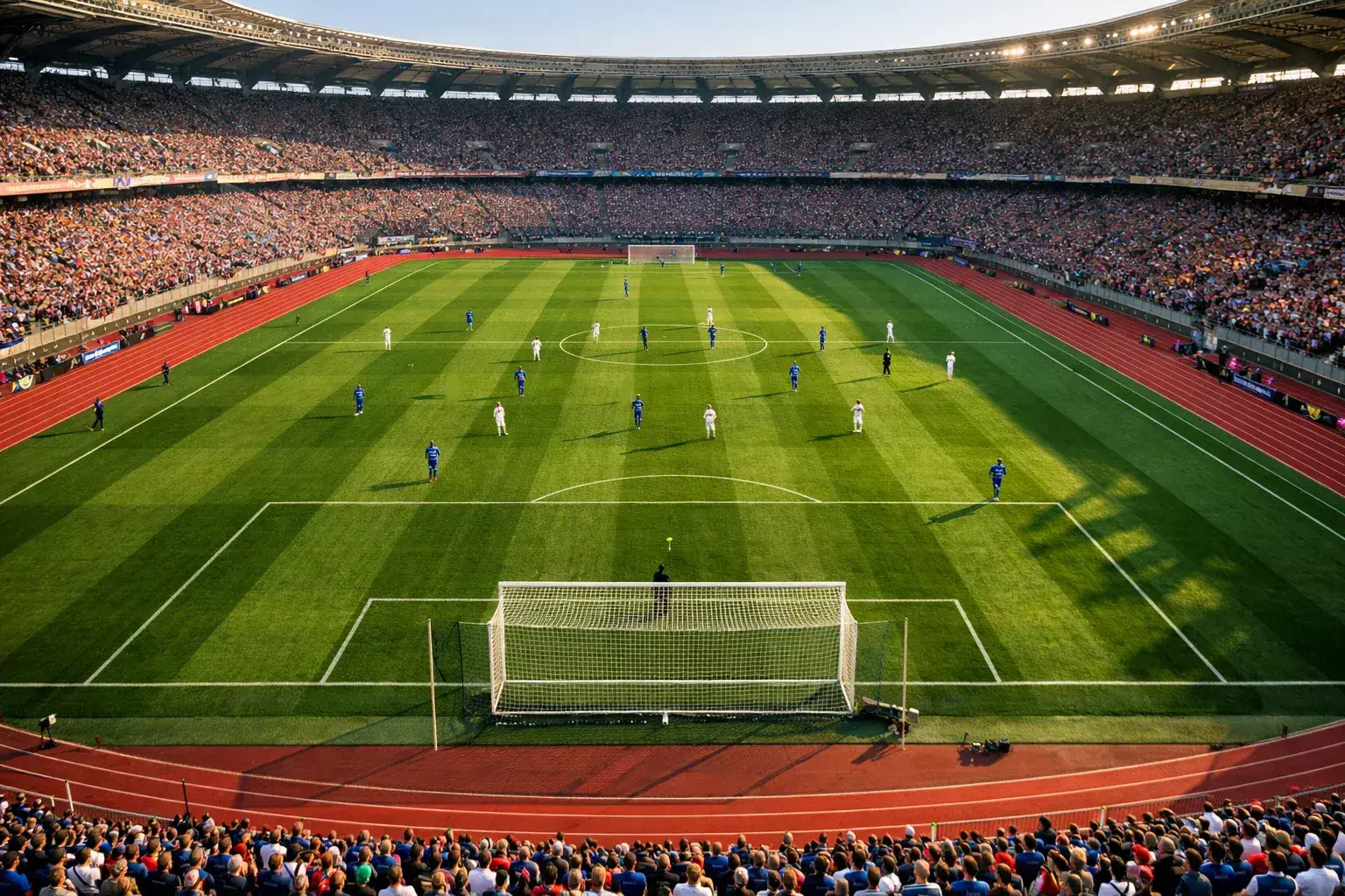 Stadio di calcio italiano durante una partita di Serie A con spalti pieni e campo in erba naturale